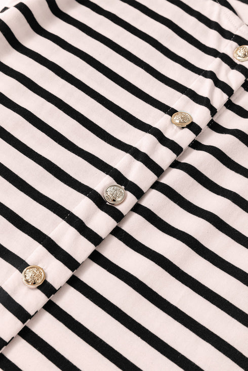 White Striped Print Sleeveless Buttoned Maxi Dress